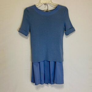 Vintage RODIER PARIS Cornflower Blue Knit Top and Pleated Skirt